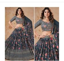 NEW Designer Floral Print Blue Lehenga