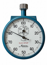 Vintage Minerva Duo-Stop Swiss Mechanical Stopwatch 7 Jewels Blue Case Rare Work