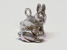 Sterling Silver 925 rabbit & baby bunny Bracelet Charm pendant vintage nature