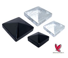 Pyramid Square Galvanised/Black Metal Fence Post Caps 3" 75mm/ 4" 100mm Post Top