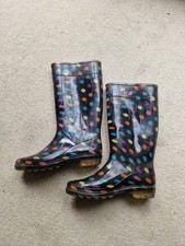 girls spotty wellies, multi coloured spots on black, size 4.5 (37)