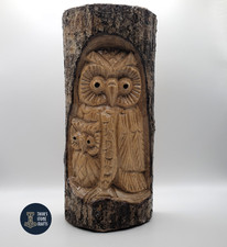 Wise Owl Family Wood Carving
