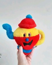 Vintage Plush Teapot PMS Soft Cuddly Toy Blue Red Yellow Happy 1980s Rare