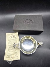 Edwin Blyde Pewter Scottish Celtic Quaich 2 Handled Bowl Boxed Amber Glass