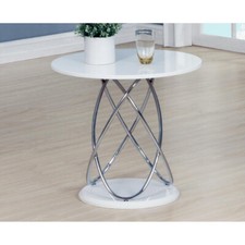 Lamp Table Side End Coffee Table White Gloss 60cm Round Top Chrome Spiral Frame