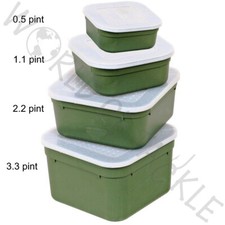 Maggot Box Bait Tub Boxes Square Green 0.5 1 ,2 or 3 PINT Coarse Match Fishing