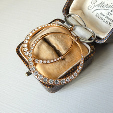 Signed Fossil Stainless Steel Earrings Copper Tone Hoop Drop Hook Rhinestones