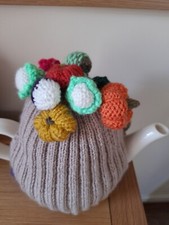 Hand Knitted Novelty tea cosy topped with  pumpkins cauliflowers red  cabbage