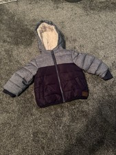 Mini Rebel Baby Boys Puffer Jacket 12–18 Months – Navy & Grey Quilted Coat