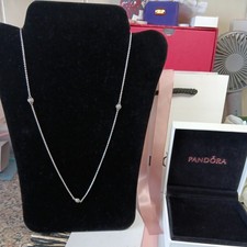 Genuine Pandora 925 Silver  pave Ball  Necklace 80 cms retired 