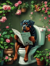 Rottweiler on Toilet metal sign, Rottweiler  Plaque, Rottweiler  Sign