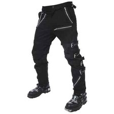 Men's Gothic Jeans Cyber Chain Thread Punk Bondage Goth Pant Metal Stud Trousers
