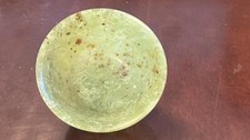 Chinese Jade Bowl Jadeite Nephrite light green w rust colored spots carved thin