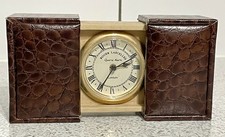 ROGER LASCELLES LONDON BROWN MOCK CROC SLIDING QUARTZ TRAVEL ALARM CLOCK, G.W.O.