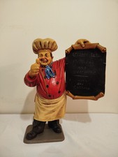 Vintage 1960s Resin Chef Statue Holding ChalkBoard Restaurant Advert Signed