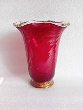 STUNNING  MURANO  VENETIAN  RUBY  RED  AND  GOLD  ART  GLASS  VASE  BOWL