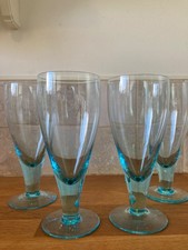 Set 4 Hand blown Glass Teal