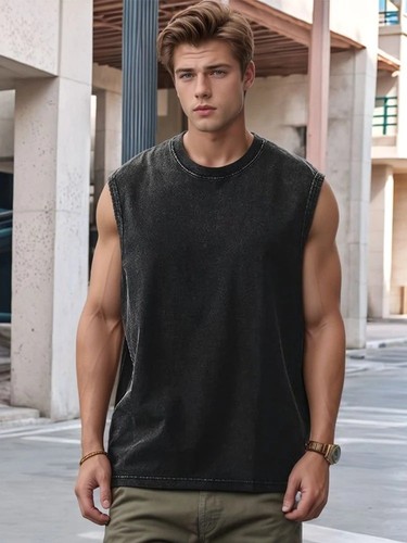 Mens washed cotton tank top - cotton,