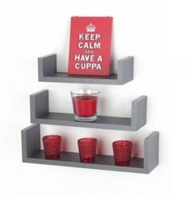 Set of 3 U Shape Floating Shelves Wall Mounted Storage Room Display Shelf Unit 