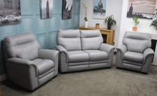 PARKER KNOLL HUDSON 2-SEATER SOFA & 2x ARMCHAIRS IN ROMA STEEL GREY LEATHER