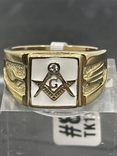 Mens Gold Masonic Ring White Onyx Military CZ