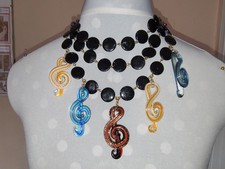 VINTAGE Butler and Wilson Murano Glass Musical Notes Necklace - VERY LARGE