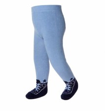 Baby Tights - Shoe Look-Soft Combed Cotton-Anti Slip Soles 6-12M Blue