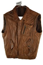 Brown Leather Gilet Chest size 40" Mens Full Zip Vintage Biker Vest Casual