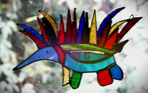 Handmade stained glass echidna - stained,