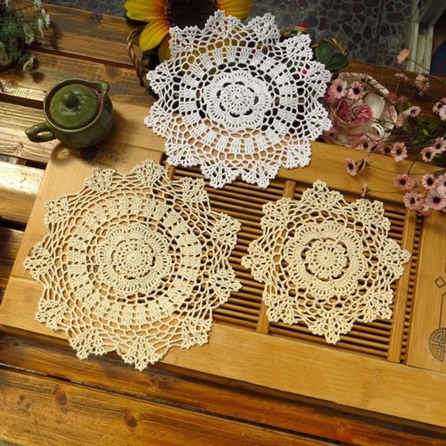 Round hand crocheted doily - hand,