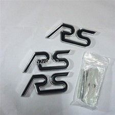Black Silver Chrome RS Metal Grille Emblem + 2x Sticker Decal Badge Bumper Turbo