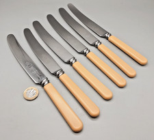 6 Vintage Sheffield Stainless Dinner Knives with Pale Coffee Handles - 23.5cm