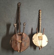 (2) Vtg Kora African Musical String Instruments Big Small Cowrie Shells Handmade