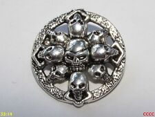 steampunk brooch badge pin gothic circle of silver skulls pirate Black sails