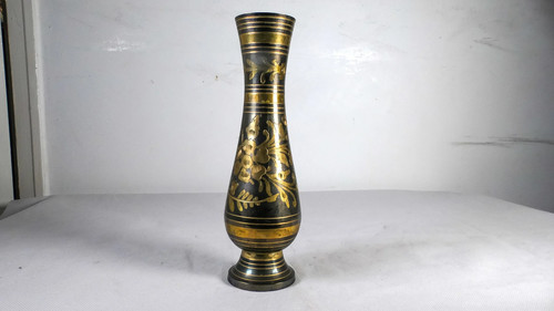 Engraved brass vase black - brass, in