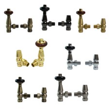 Traditional Antique Design TRV Thermostatic Brass Angled Radiator Valves Pair