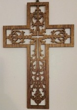 WOODEN Wall CRUCIFIX CROSS handmade Cut Out Floral  Nice Gift 30x20x0.5cm Sweet 