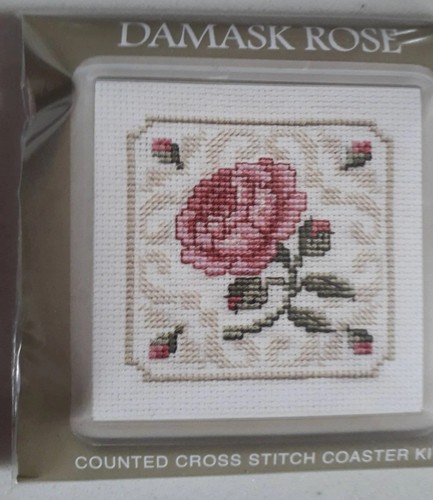 Damask rose coaster cross - damask,