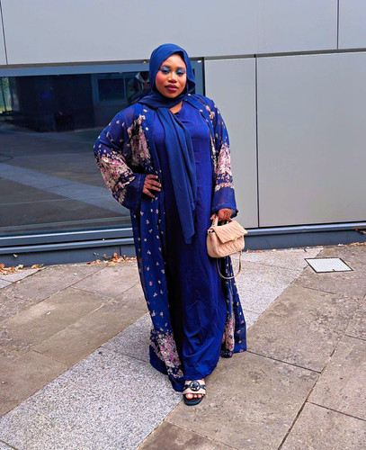 Women blue polyester abaya - polyester,