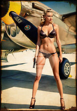 WW2 sexy pin-up war plane Spitfire P-40's P-51 Mustangs prints or metal tin V3