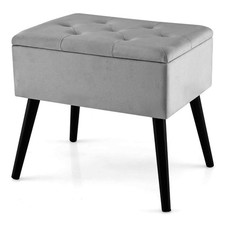 Upholstered Storage Ottoman Rectangular Velvet Flip Top Stool - Grey