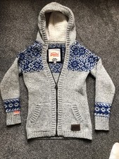 Superdry Vintage Nordic Knit Hooded Top Cardigan Knitted Hoody M