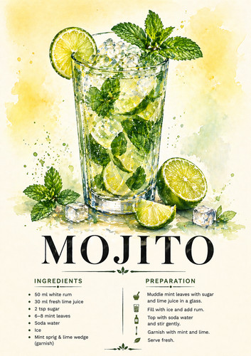 Mojito wall art print - art, a4