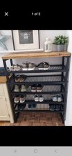 Large Steel shoe rack with 5 shelves, Painted Black With Wood Top