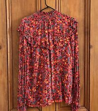 Worn Once Long Sleeve Red Black Blouse Top Matalan 16 High Neck Ruffle Paisley