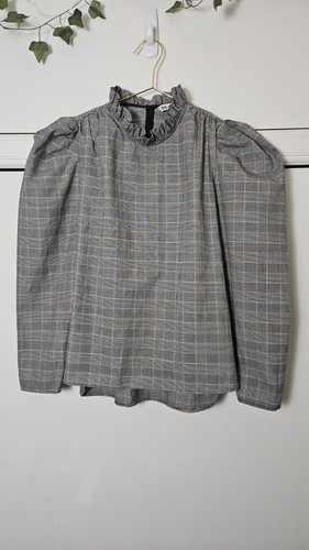 Zara grey plaid puff sleeve - plaid, puff-sleeve