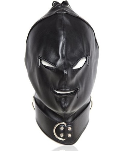 Black bondage hood mask zip - bondage,