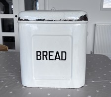 Vintage Enamel Bread Bin White