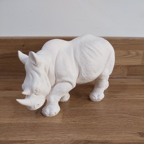 Vintage white plaster rhino - plaster,