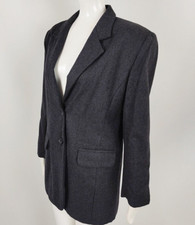 Vintage 80s Grey Virgin Wool Shoulder Pads Made in Italy Womens Blazer Jacket